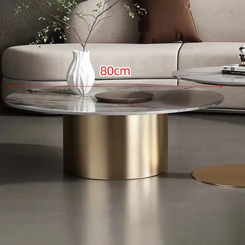 Round Stone Coffee Table with Titanium Metal Base - view 11