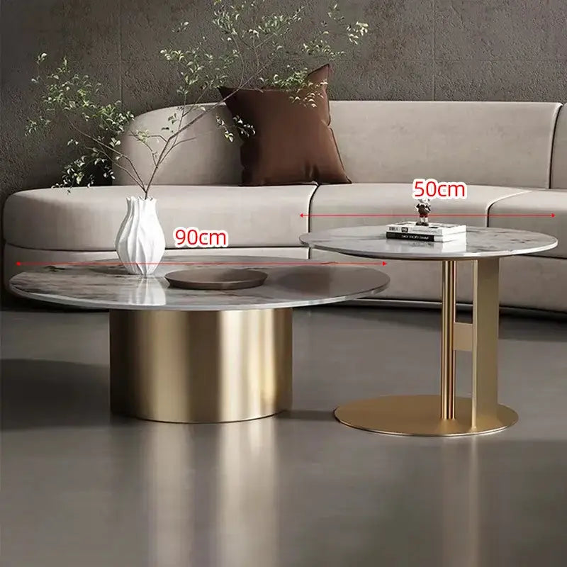 Round Stone Coffee Table with Titanium Metal Base - view 9