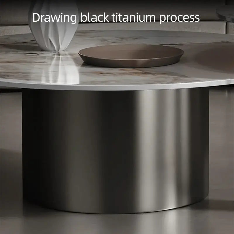 Round Stone Coffee Table with Titanium Metal Base - view 4