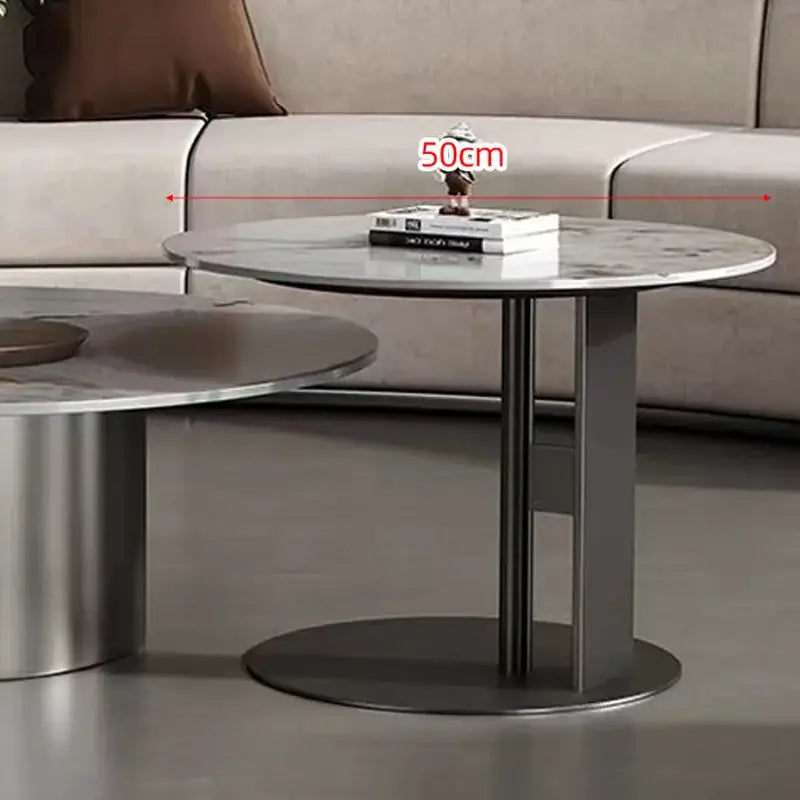 Round Stone Coffee Table with Titanium Metal Base - view 8