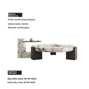 Modern Round Marble Top Legs Coffee Table - 90 x 50CM - Table + Left Table - Multifunctional coffee table