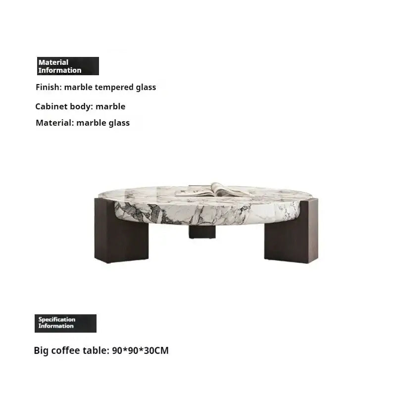 Modern Round Marble Top Legs Coffee Table - 90X90X30CM - Gray Marble - Multifunctional coffee table