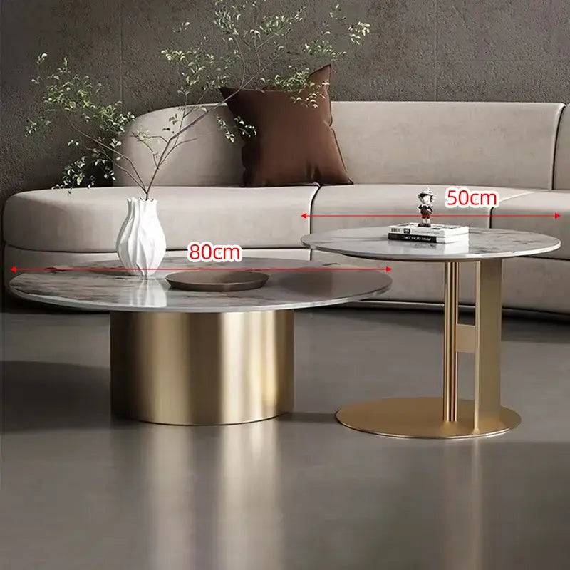 Modern Round Slab Top Metal Base Coffee Table Set - Multifunctional coffee table