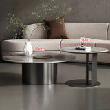 Modern Round Slab Top Metal Base Coffee Table Set - Silver Set - 80cm - Multifunctional coffee table