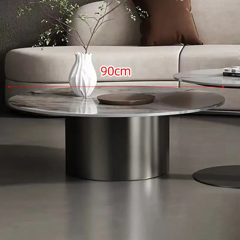 Modern Round Slab Top Metal Base Coffee Table Set - Silver - Coffee Table - 90cm - Multifunctional coffee table