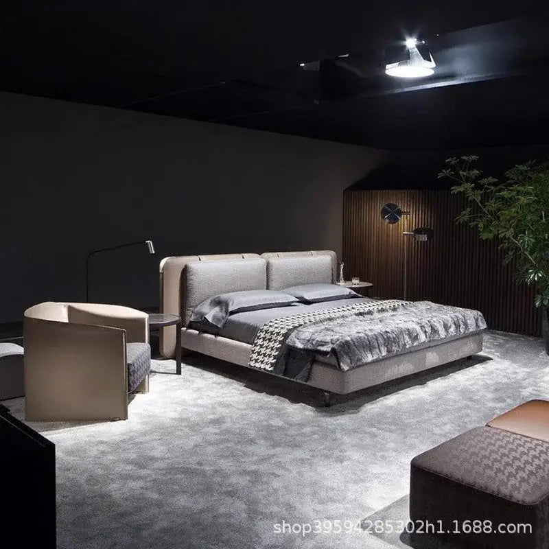 Modern Simple Solid Wood Soft Bag Double Bed Frame - Bedroom