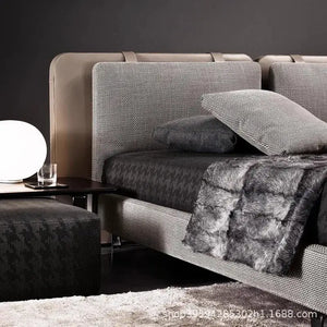 Solid Wood Double Bed with Genuine Leather Headboard - view 3