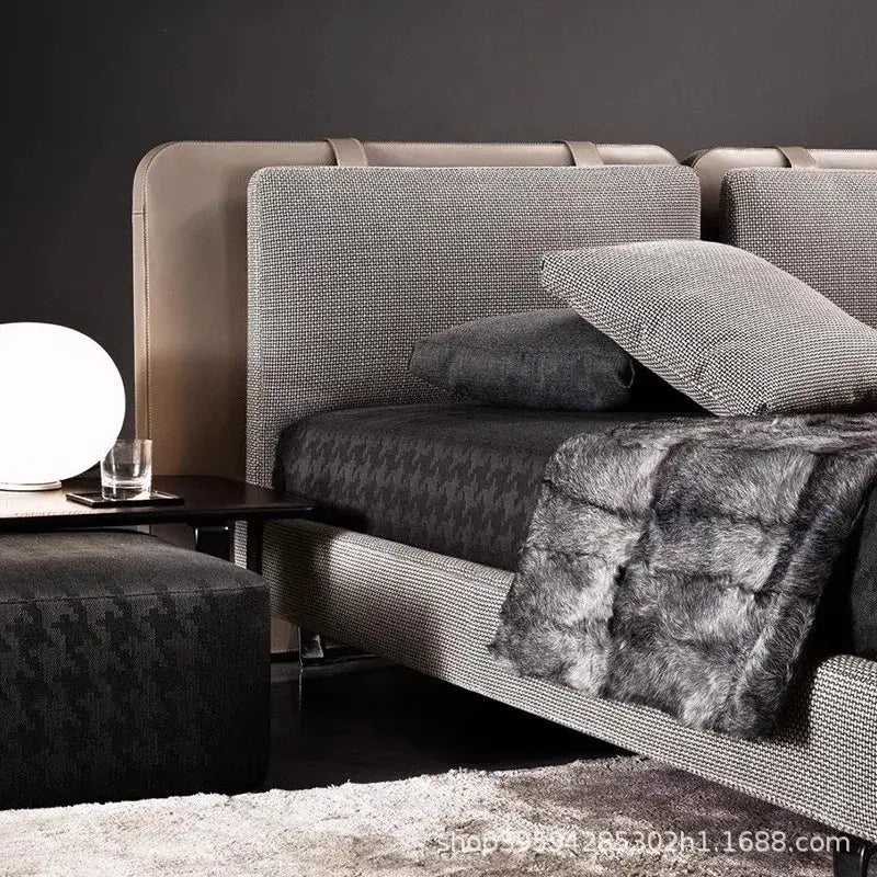 Solid Wood Double Bed with Genuine Leather Headboard - view 3