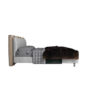 Solid Wood Double Bed with Genuine Leather Headboard - view 4