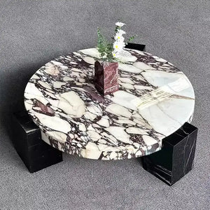 Round Marble Coffee Table with Calacatta Viola Top - view 3