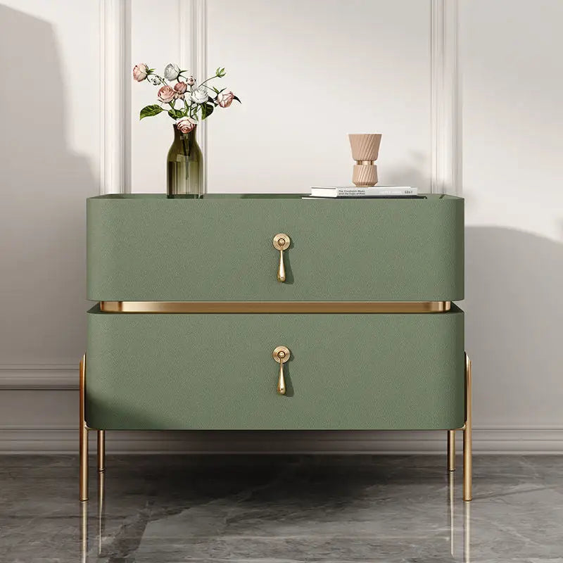Modern Two Drawer Bedside Storage Cabinet - Green / 35x40x50cm