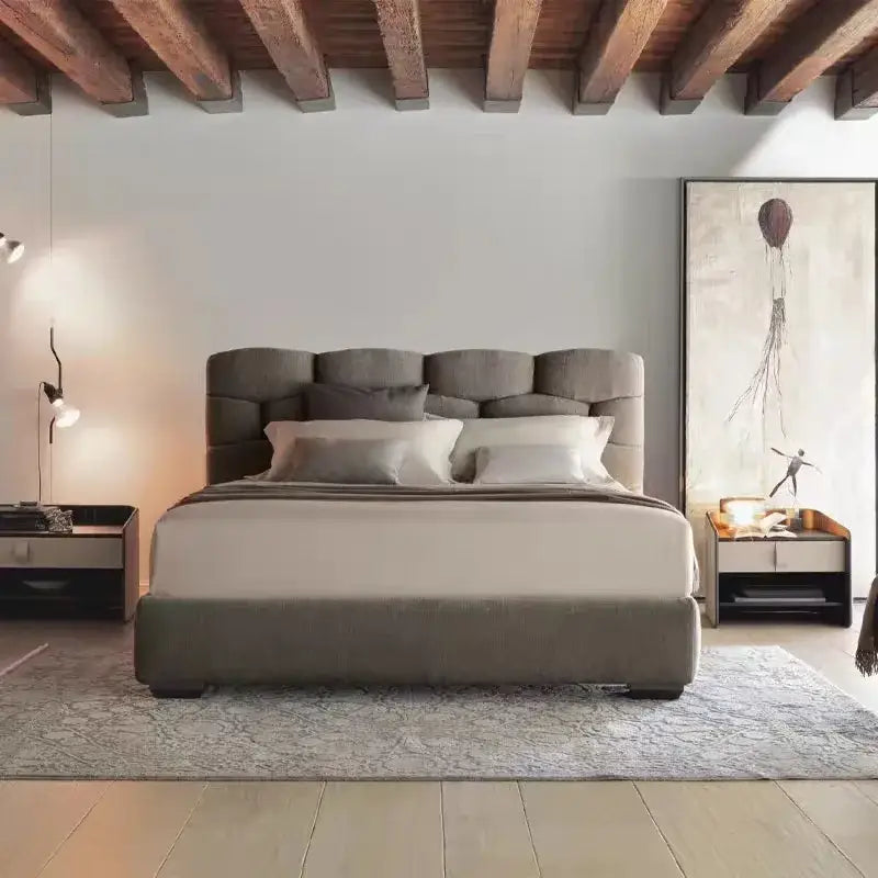 Modern Upholstered Double Bed Frame with High Backrest - view 3