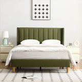 Modern Velvet Platform Double Wing Headboard Full Bed Frame - Green - Home