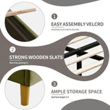 Modern Velvet Platform Double Wing Headboard Full Bed Frame - Green - Home