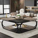 Modern Wooden Storage Square 2 Tiers Coffee Table - Grey - Multifunctional coffee table