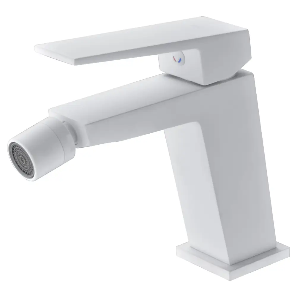 Matte white single lever bidet mixer tap with modern minimalist design