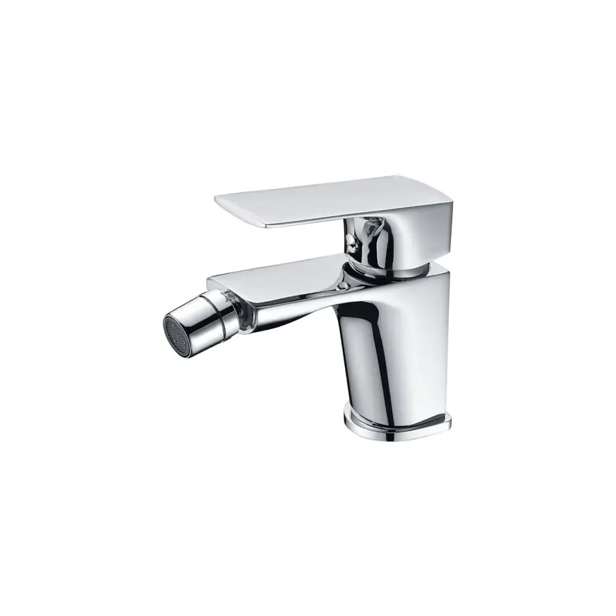 Chrome single lever bidet faucet in modern minimalist design closeup