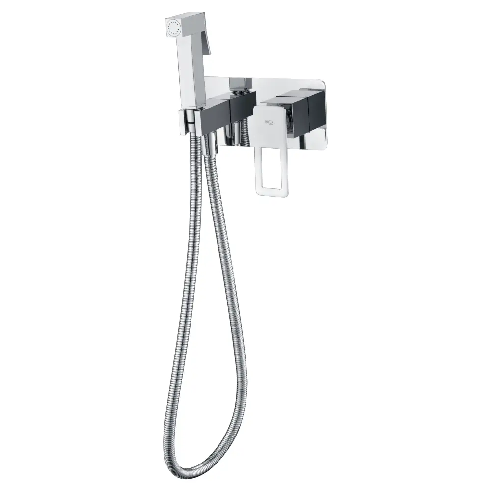 Chrome single handle modern bidet mixer faucet on white background