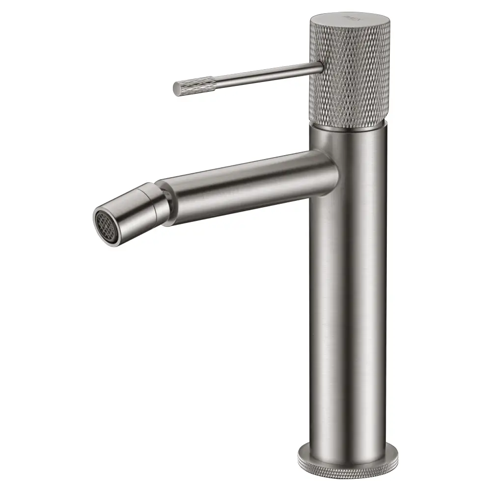 Brushed nickel single lever bidet mixer with modern minimalist design faucet