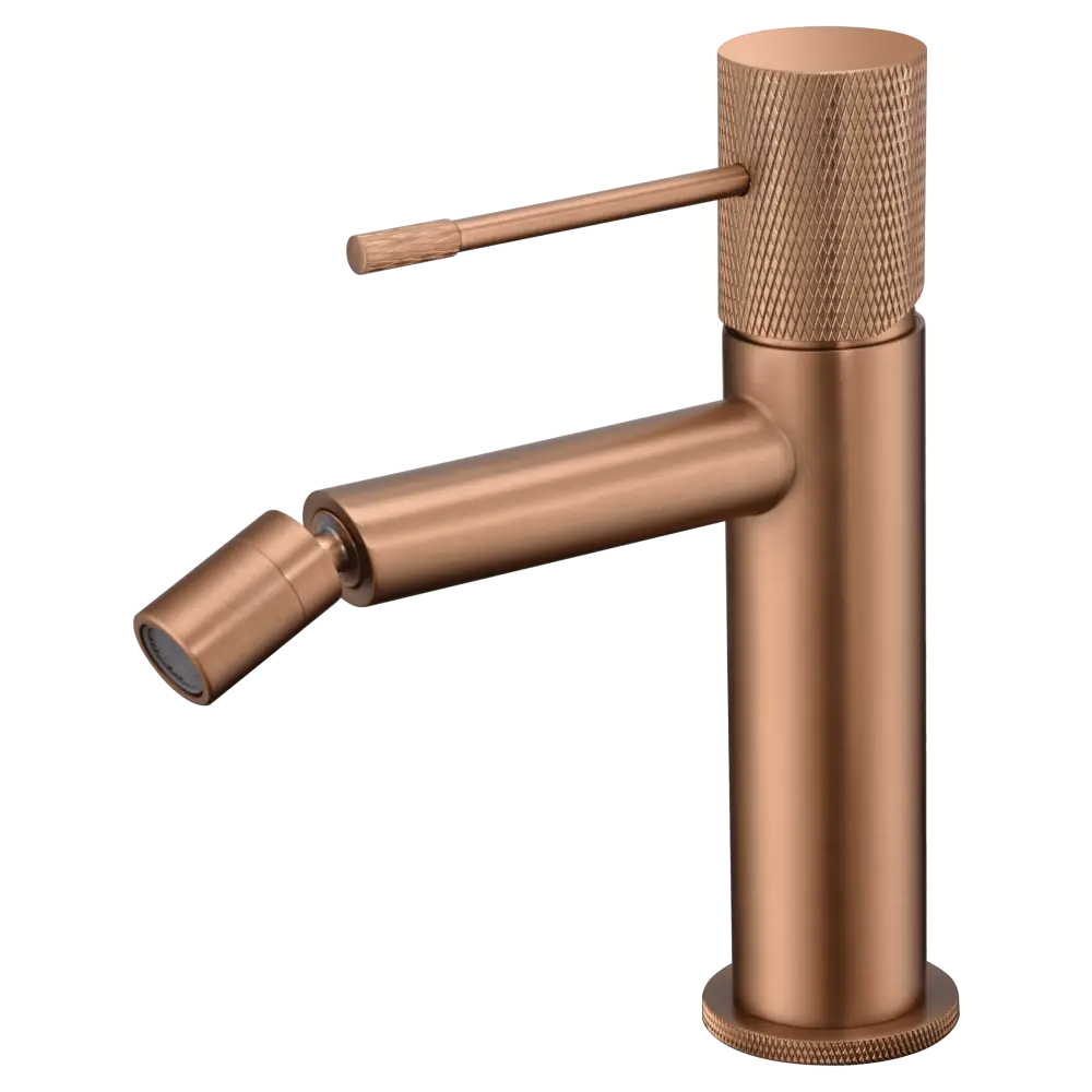 Brushed rose gold bidet mixer single handle faucet closeup