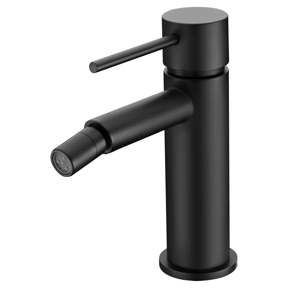 Matte black contemporary bidet mixer with single handle design closeup