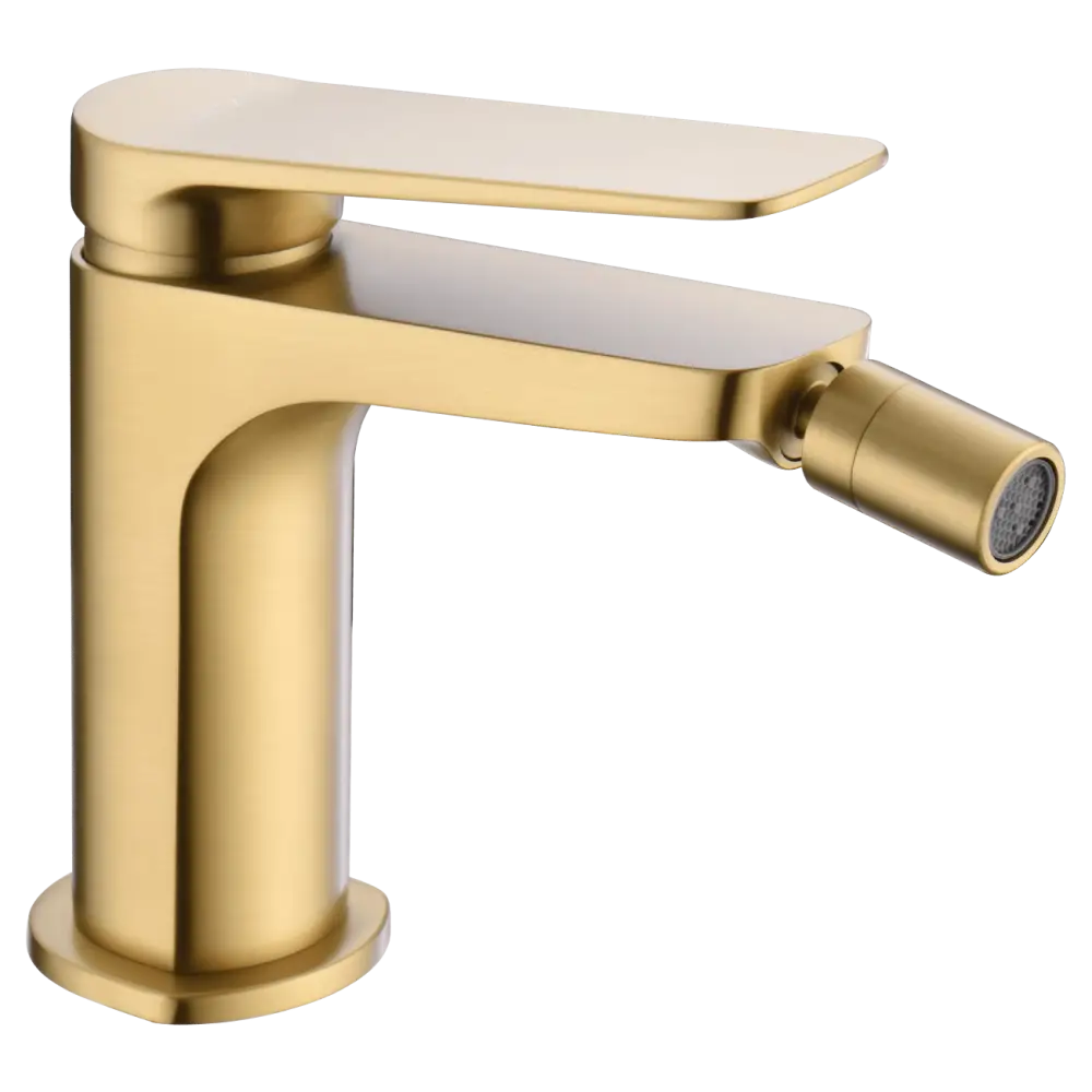 Napoles brushed gold single handle bidet mixer tap on white background