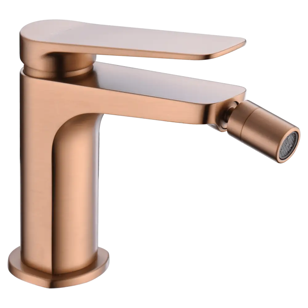 Brushed rose gold single handle bidet mixer faucet closeup
