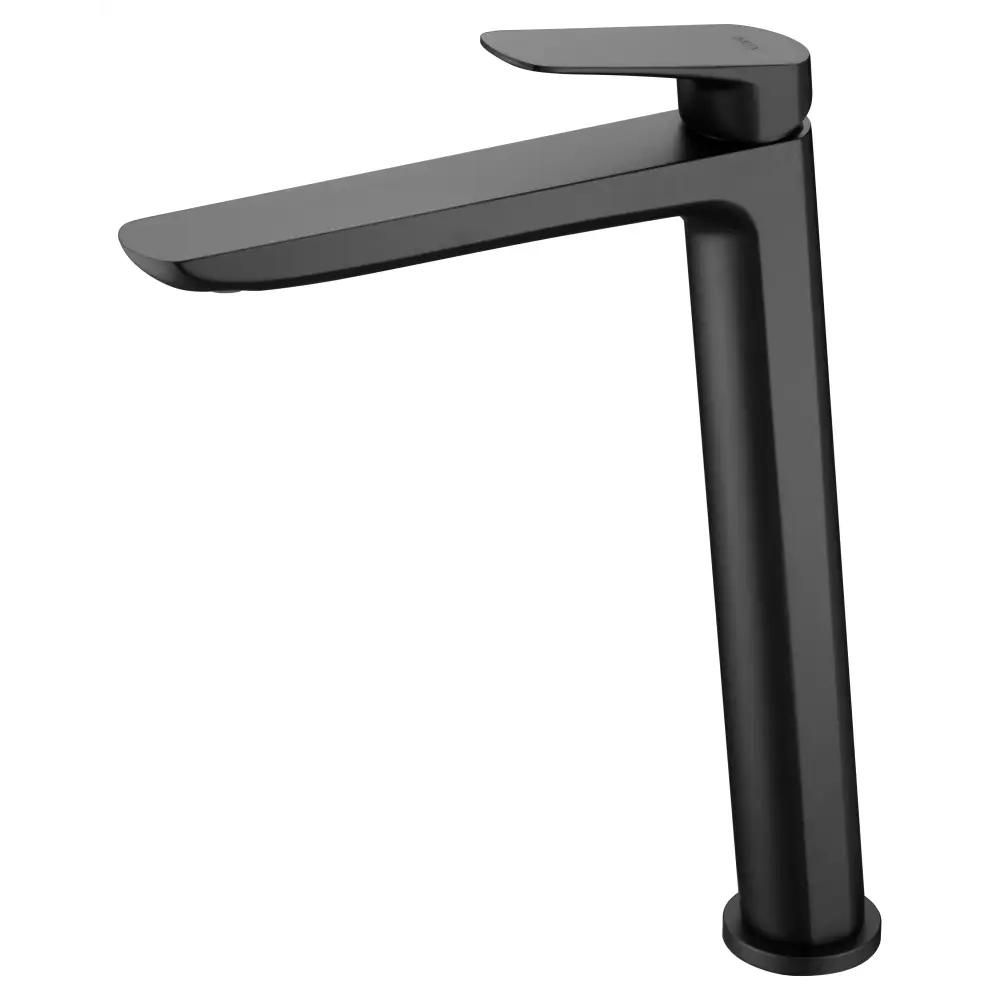 Matte black tall modern sink faucet with single handle design