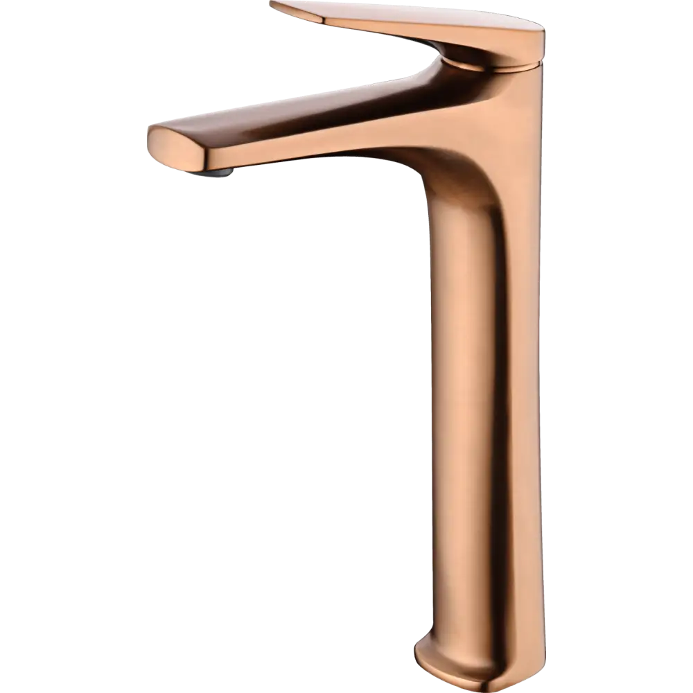 Delos tall basin mixer faucet in brushed rose gold finish