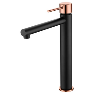 Milos Tall Sink Mixer Matte Black Rose Gold, main product view