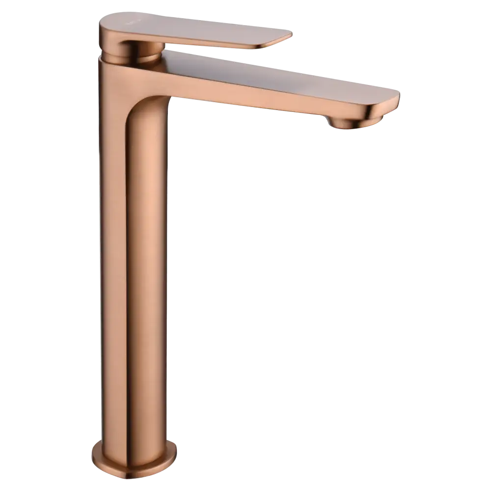 Naples brushed rose gold single lever sink faucet on white background