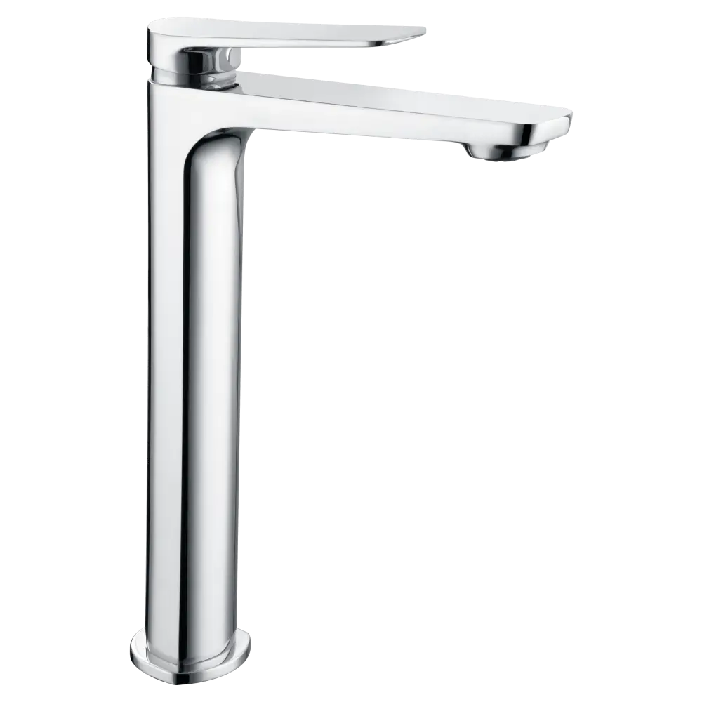 Chrome Naples tall modern bathroom sink mixer faucet on white background