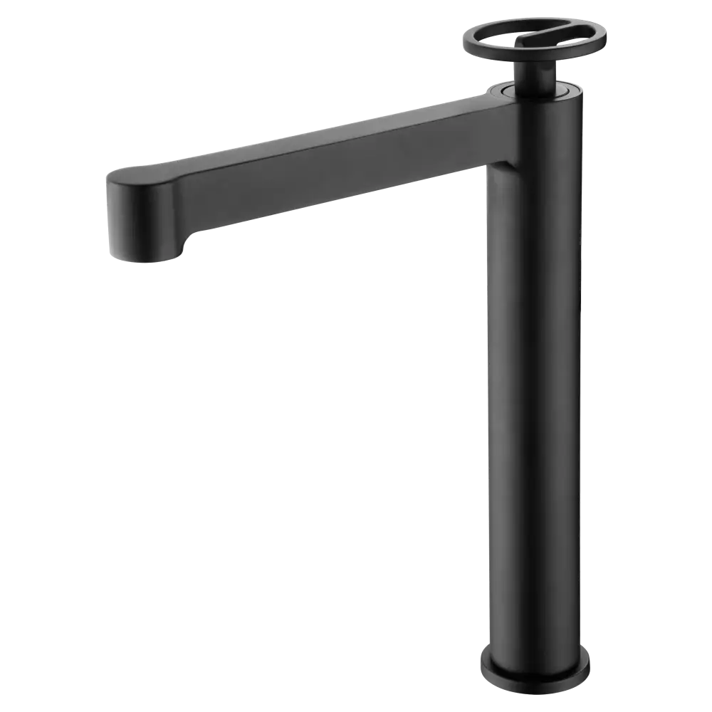 Matte black single lever basin mixer faucet with modern minimalist design