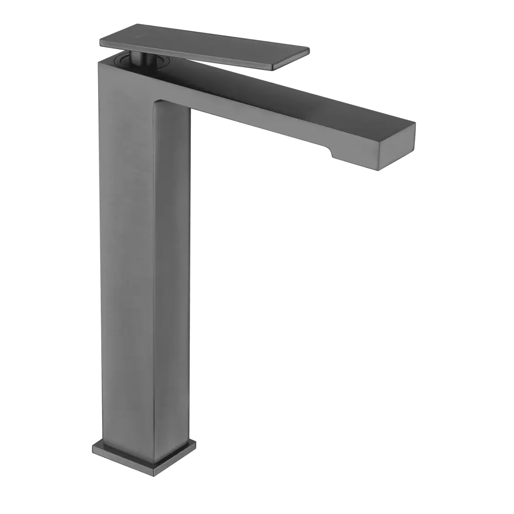 Black gun metal high arc bathroom faucet with single handle design