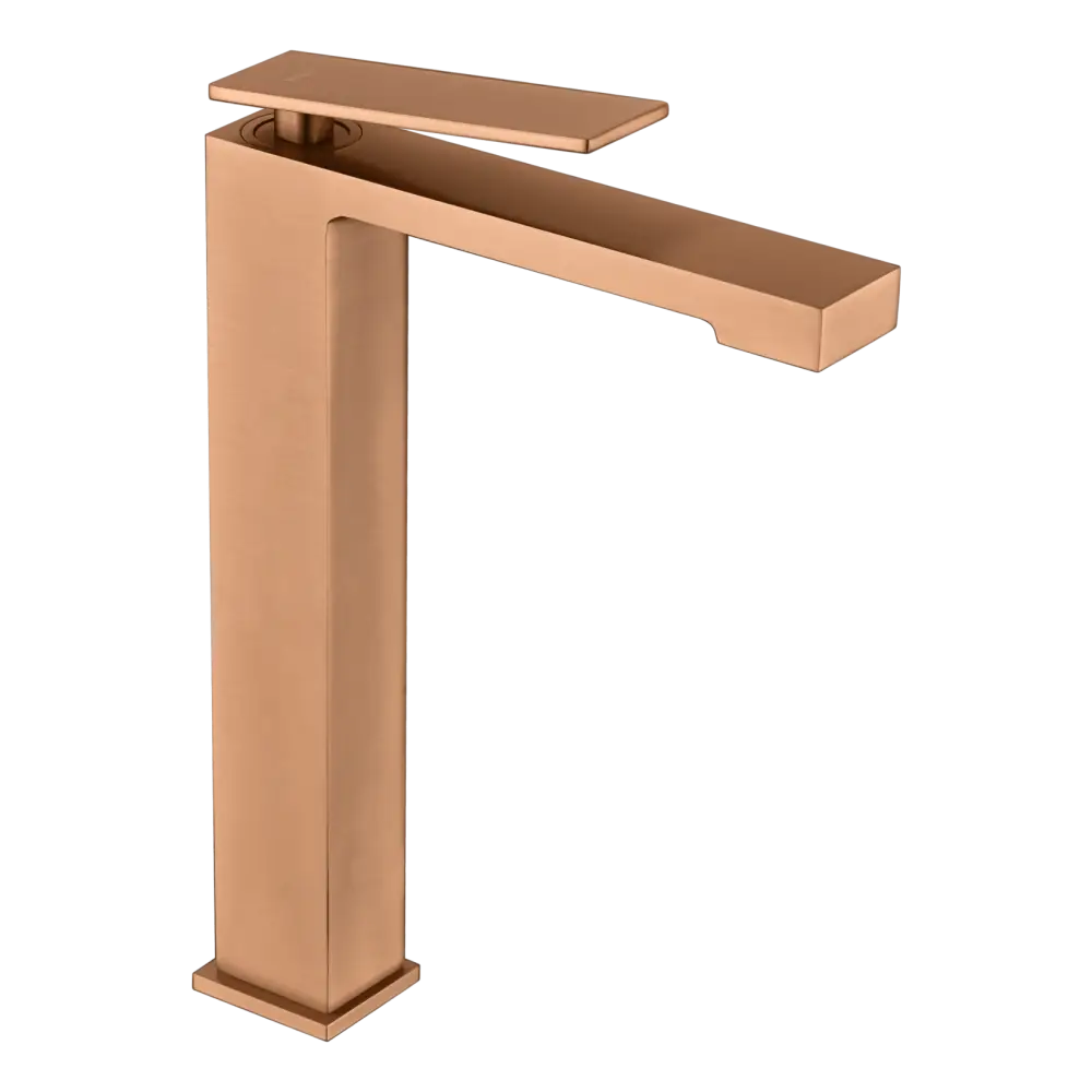 Pisa tall basin mixer faucet brushed rose gold single lever design