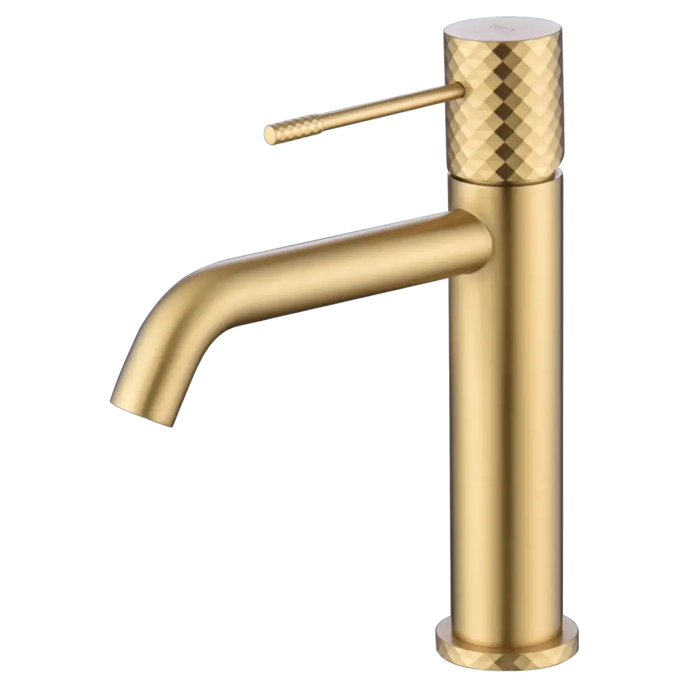 Genova brushed gold basin mixer faucet with modern curved spout design