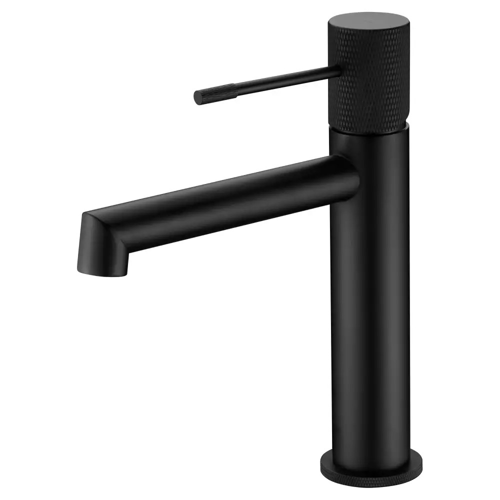 Matte black single lever washbasin mixer faucet modern design closeup