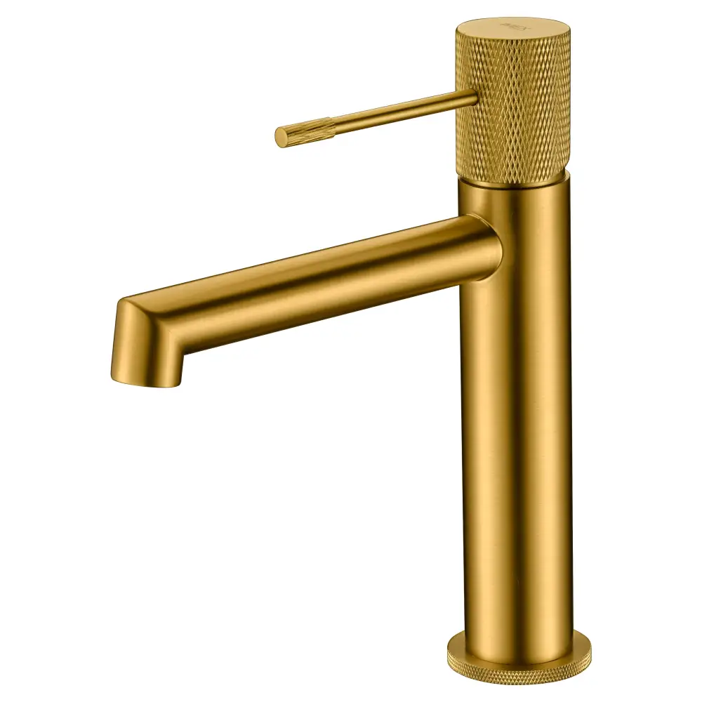 Line Brushed Gold single handle basin faucet on white background