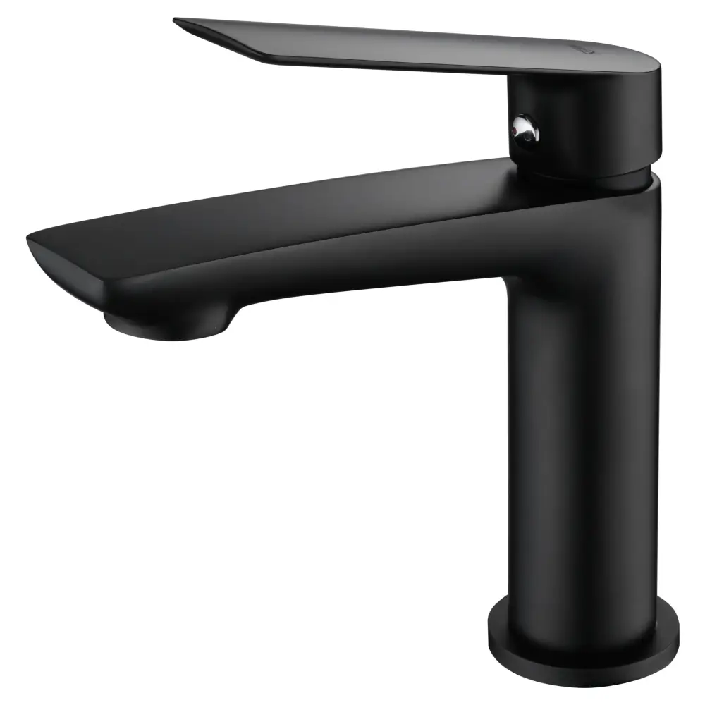 Matte black single-lever bathroom faucet modern design on white background