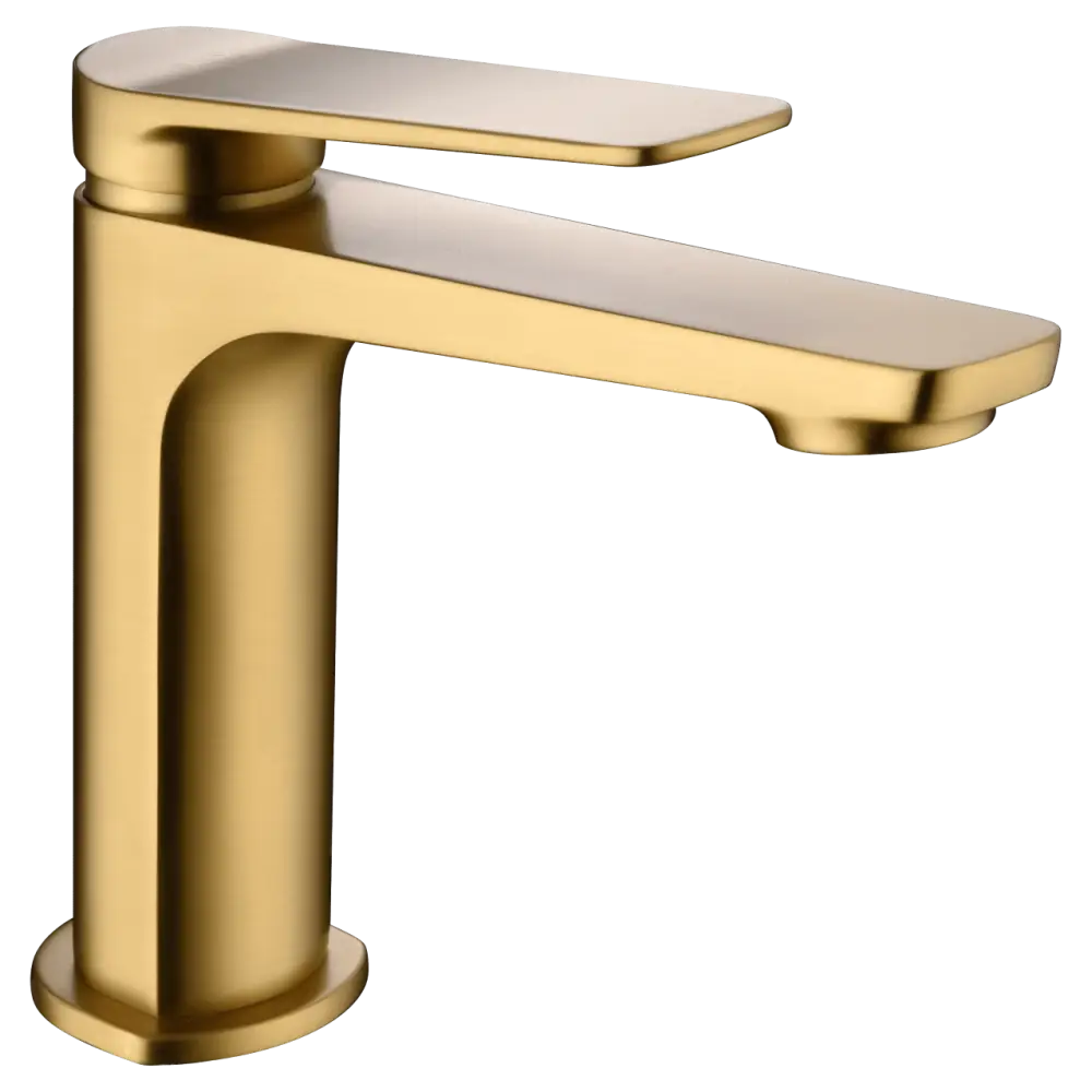 Brushed gold single handle bathroom sink faucet with sleek modern design