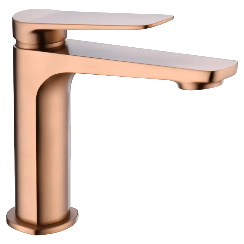 Brushed rose gold single lever basin mixer faucet with modern design