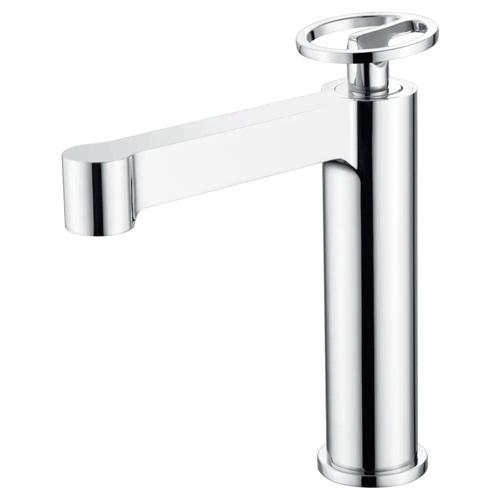 Chrome single lever bathroom sink faucet modern design closeup