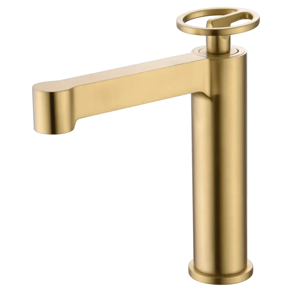 Olimpo brushed gold single lever basin faucet with modern minimalist design