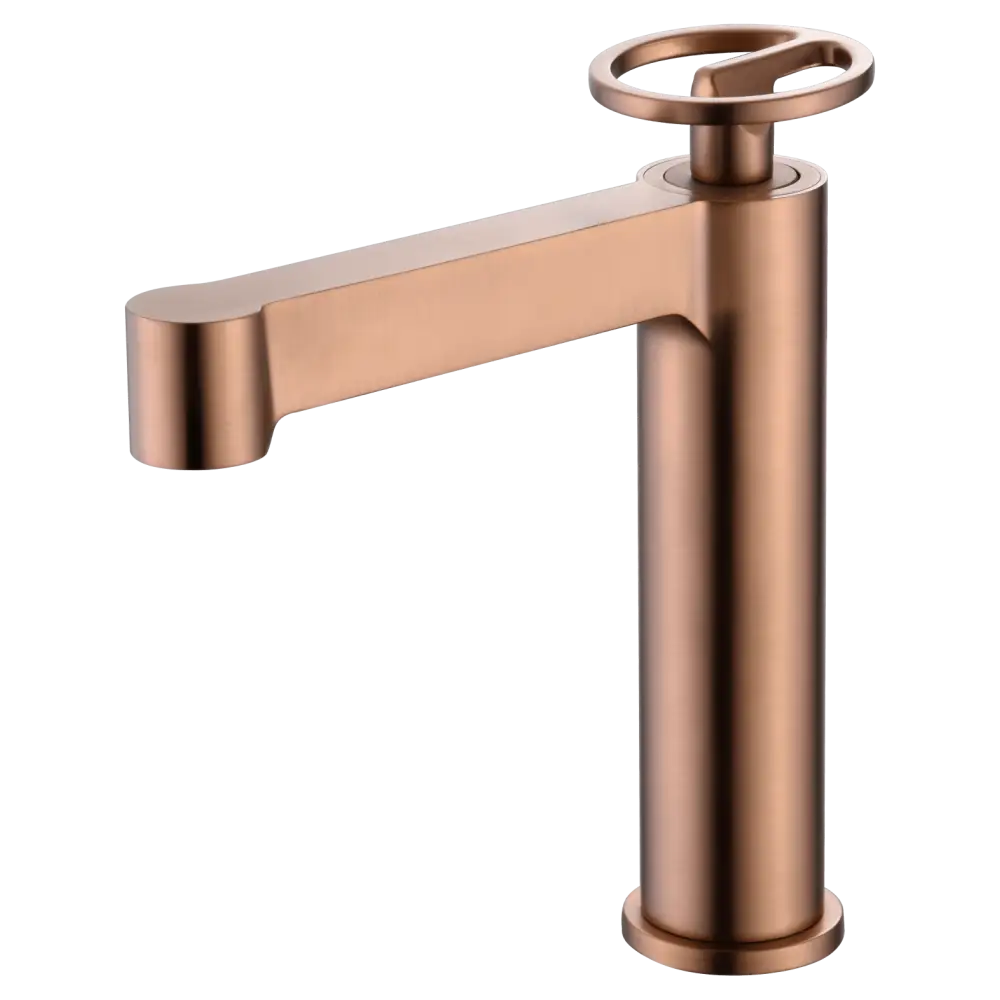 Brushed rose gold single lever basin faucet modern design closeup