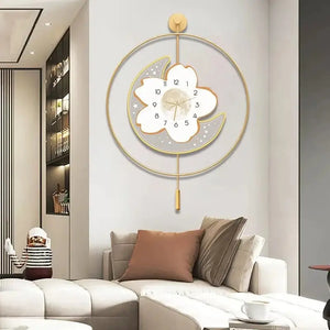 Moon and Flower Artistic Pendulum Wall Clock - view 4