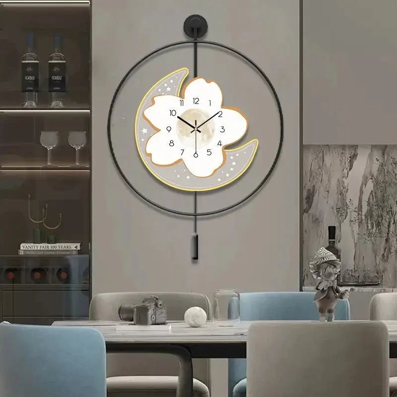 Moon and Flower Artistic Pendulum Wall Clock - Wall Clocks