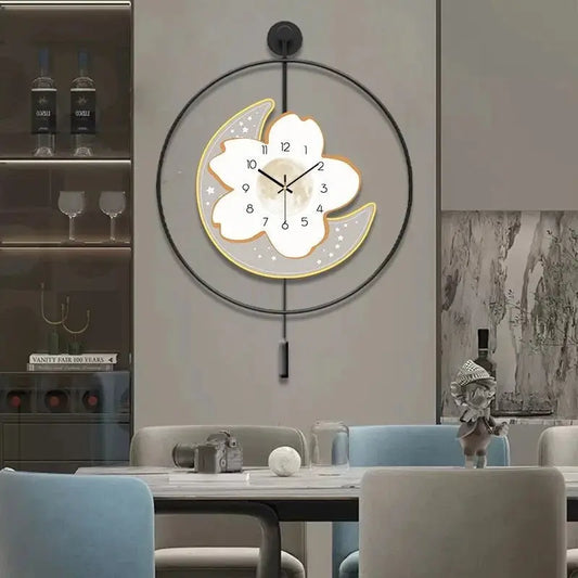 Moon and Flower Artistic Pendulum Wall Clock - Wall Clocks