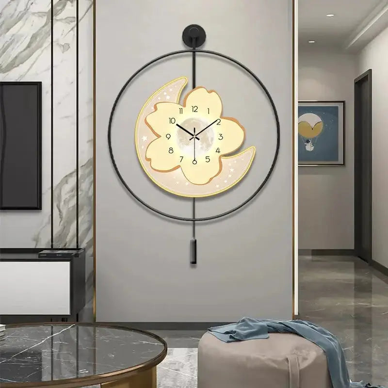 Moon and Flower Artistic Pendulum Wall Clock - Wall Clocks