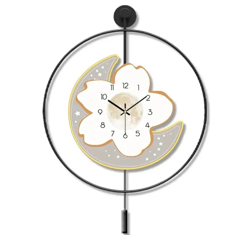 Moon and Flower Artistic Pendulum Wall Clock - Wall Clocks