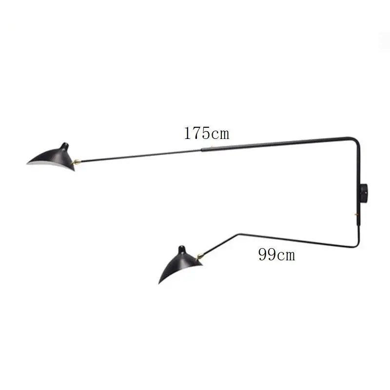 Nordic Creative Retro Rotary Long Pole Wall Lamps - Big 2Arms Black / Round Base - Lamps